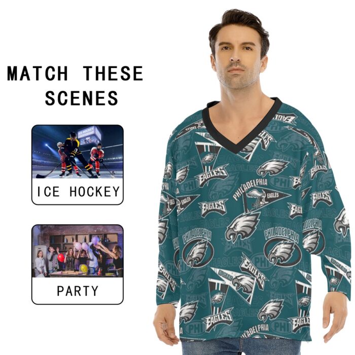 Philadelphia Eagles Zubaz All-Over Print Men's V-neck Ice Hockey Jersey - Image 4