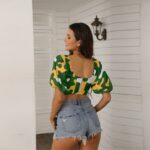Green Bay Packers All-Over Print Women's Square Collar Cropped Top With Puff Sleeve - Image 3