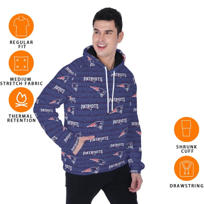 New England Patriots All-Over Print Men's Heavy Fleece Raglan Hoodie - Image 2
