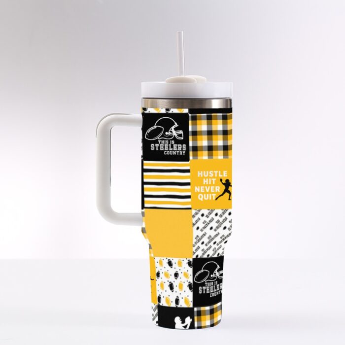 Pittsburgh Steelers Zubaz 40 oz Tumbler With Handle - Image 1