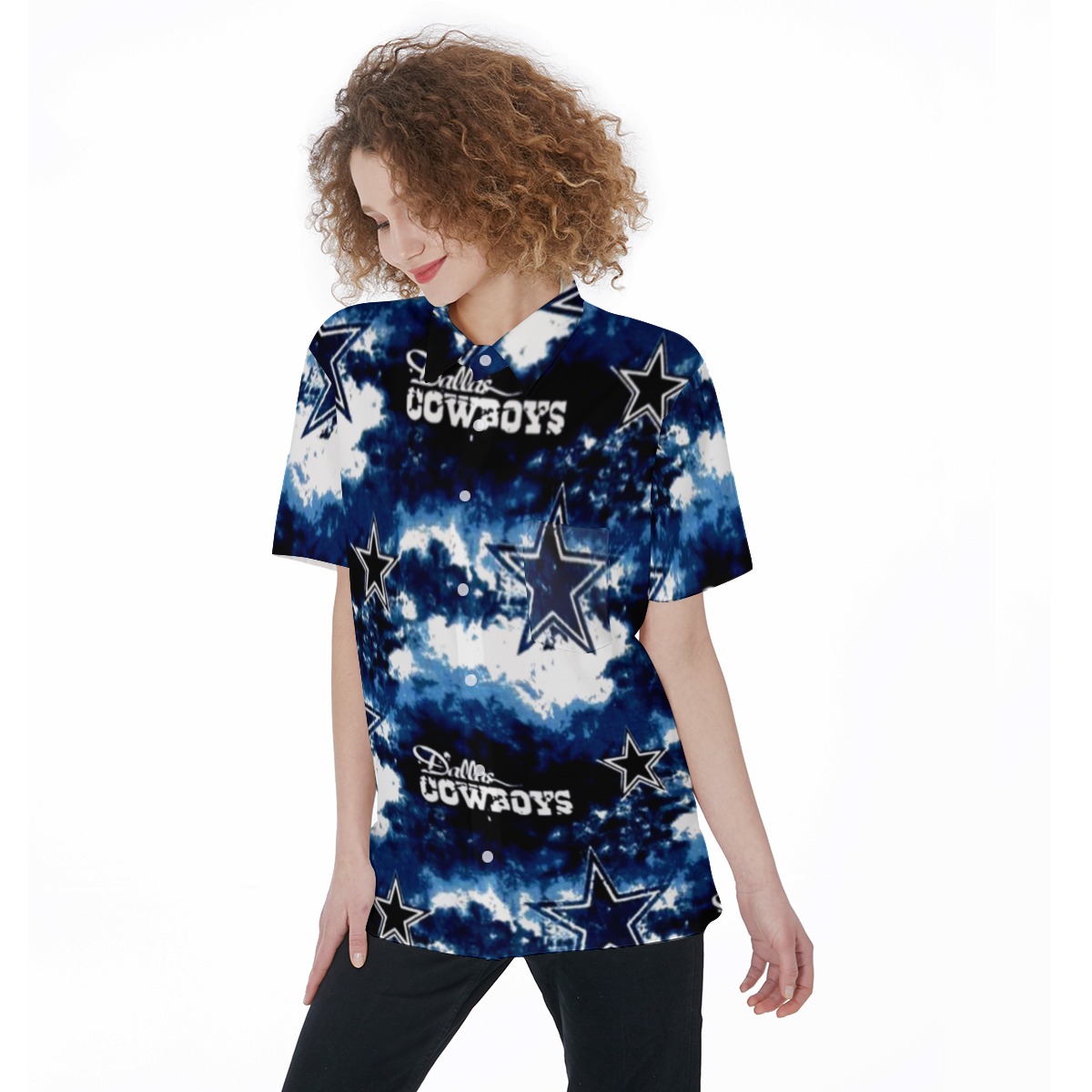 Dallas Cowboys Zubaz All-Over Print Women's Short Sleeve Shirt With Pocket - Image 3