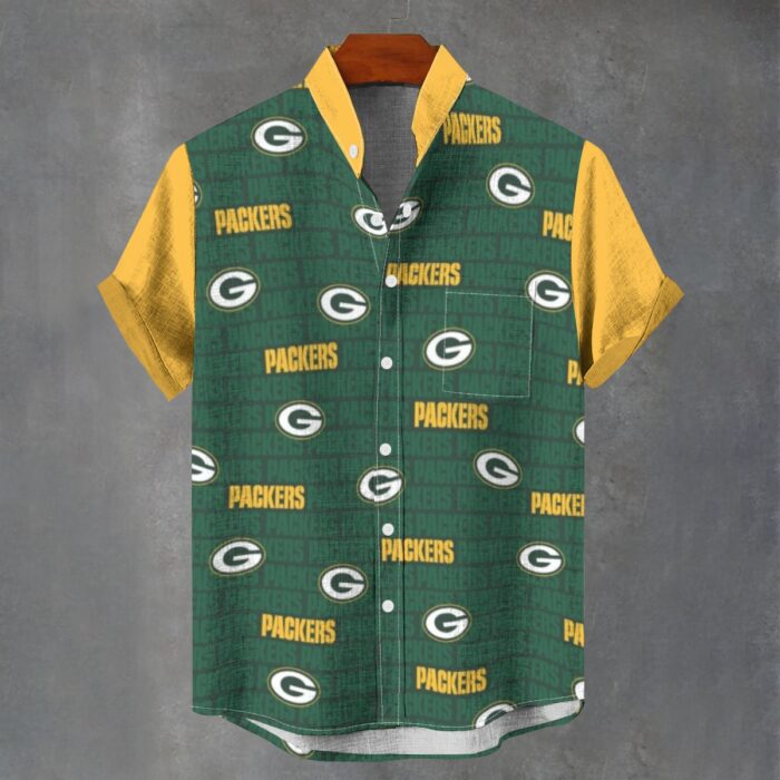 Green Bay Packers  Men's Stand Collar Shirt|110GSM Imitation Flax - Image 1