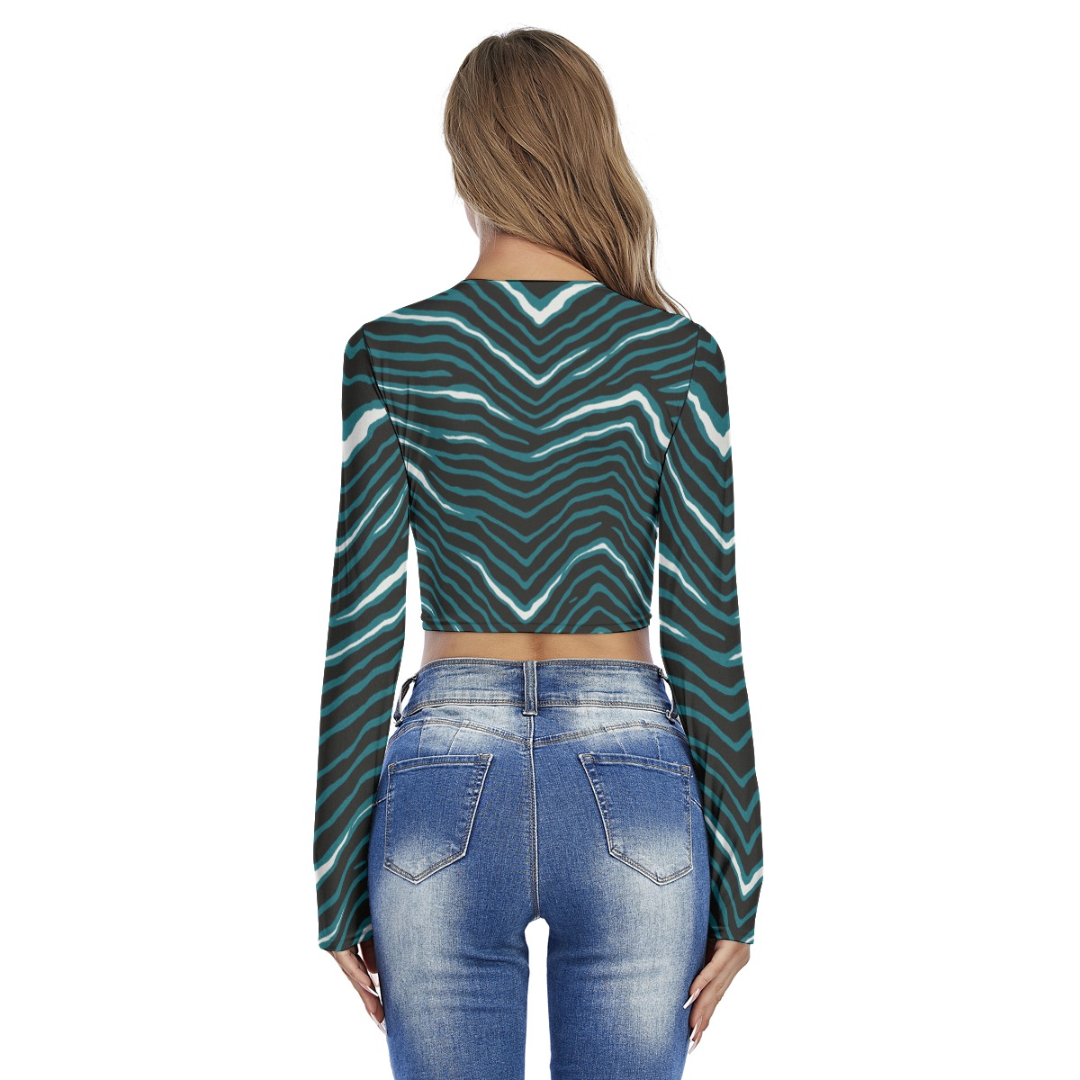 Philadelphia Eagles Zubaz All-Over Print Women's Round Neck Crop Top T-Shirt - Image 4