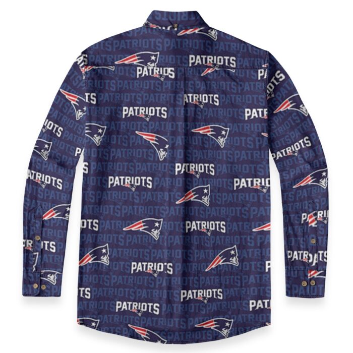New England Patriots All-Over Print Men's Casual Lapel Long Sleeve Shirt|125GSM Cotton - Image 7