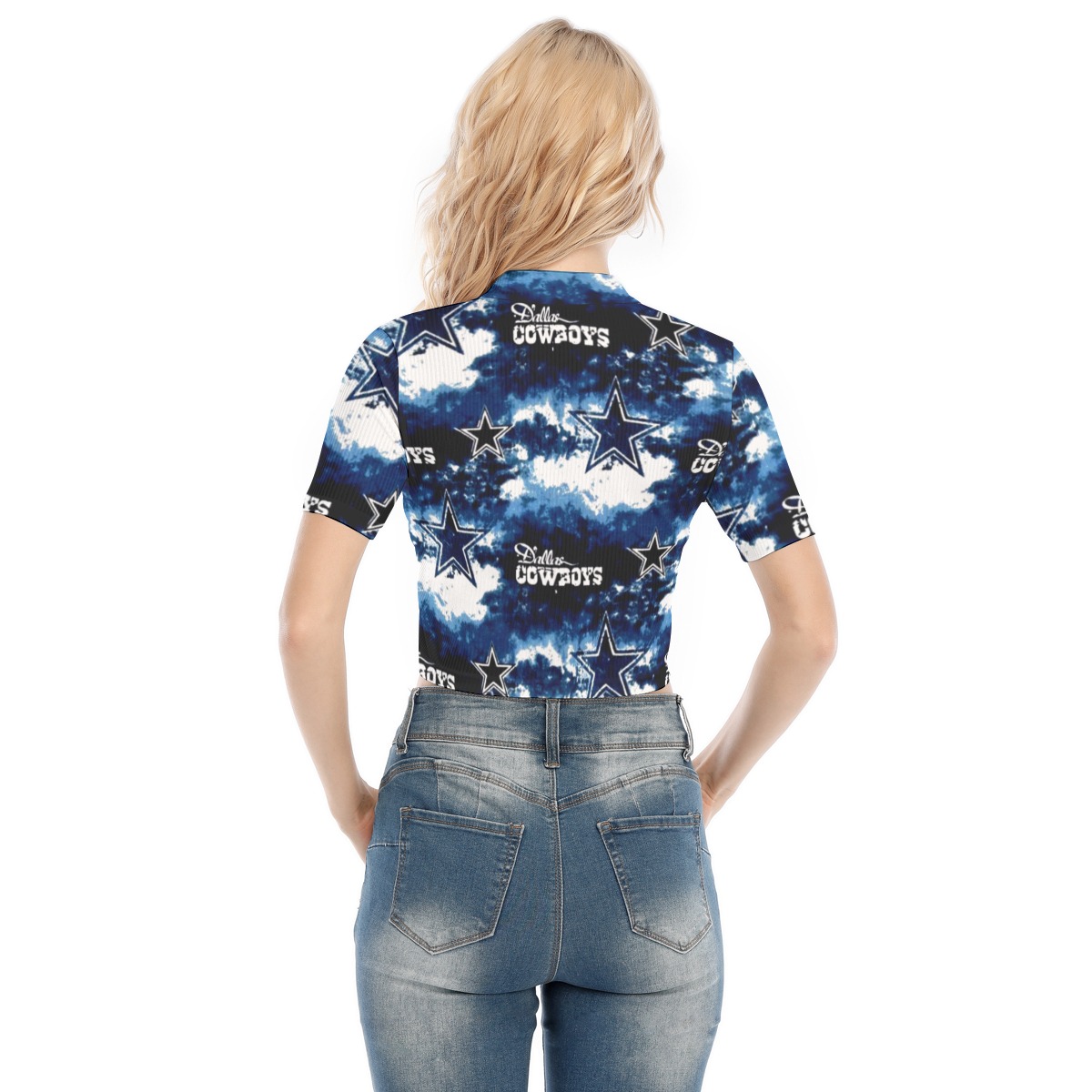 Dallas Cowboys Zubaz All-Over Print Women's Short Sleeve T-shirt With Two-way Zipper - Image 2