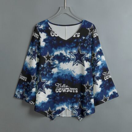 Dallas Cowboys Zubaz All-Over Print Women's V-neck T-shirt With Irregular Hem