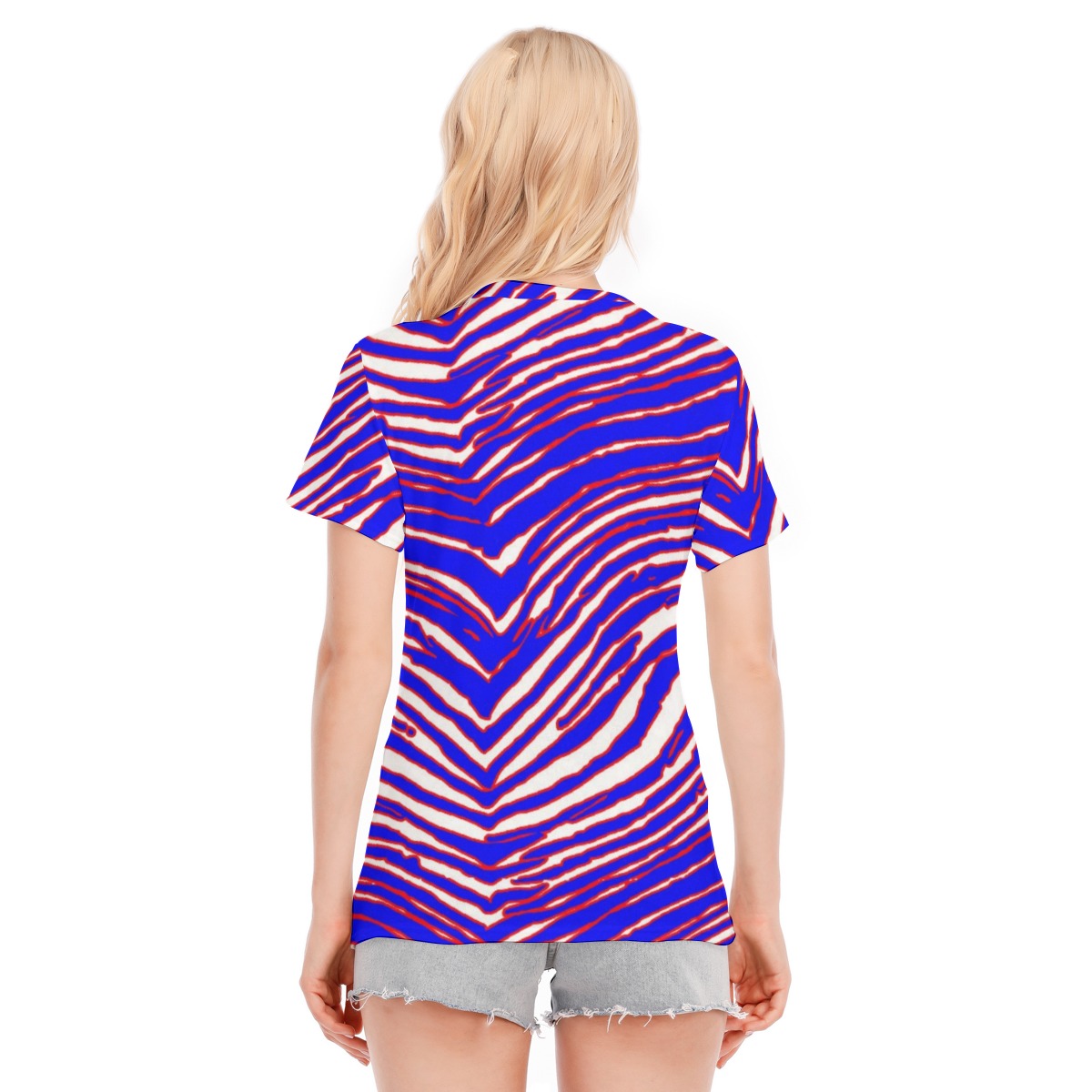 Buffalo Bills Zubaz All-Over Print Women's Round Neck T-Shirt | 190GSM Cotton - Image 5
