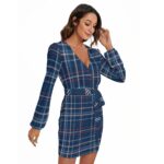 New England Patriots Zubaz All-Over Print Women's Long Sleeve Dress With Waist Belt