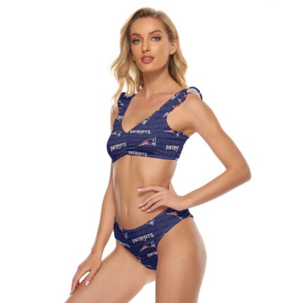 New England Patriots All-Over Print Women's Bikini Swimsuit With Ruffle Cuff Bra