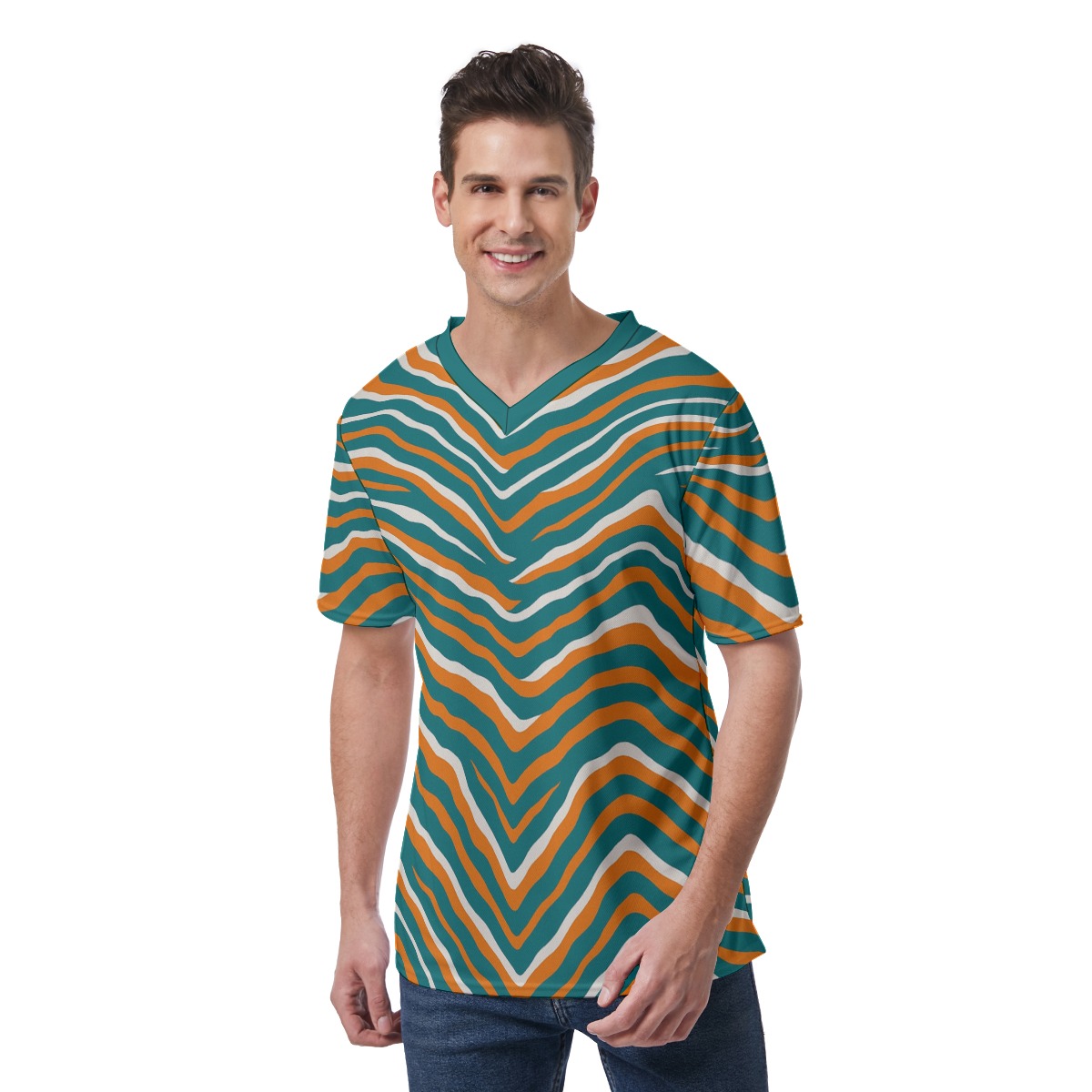 Miami Dolphins Zubaz All-Over Print Men's V-Neck T-Shirt - Image 4