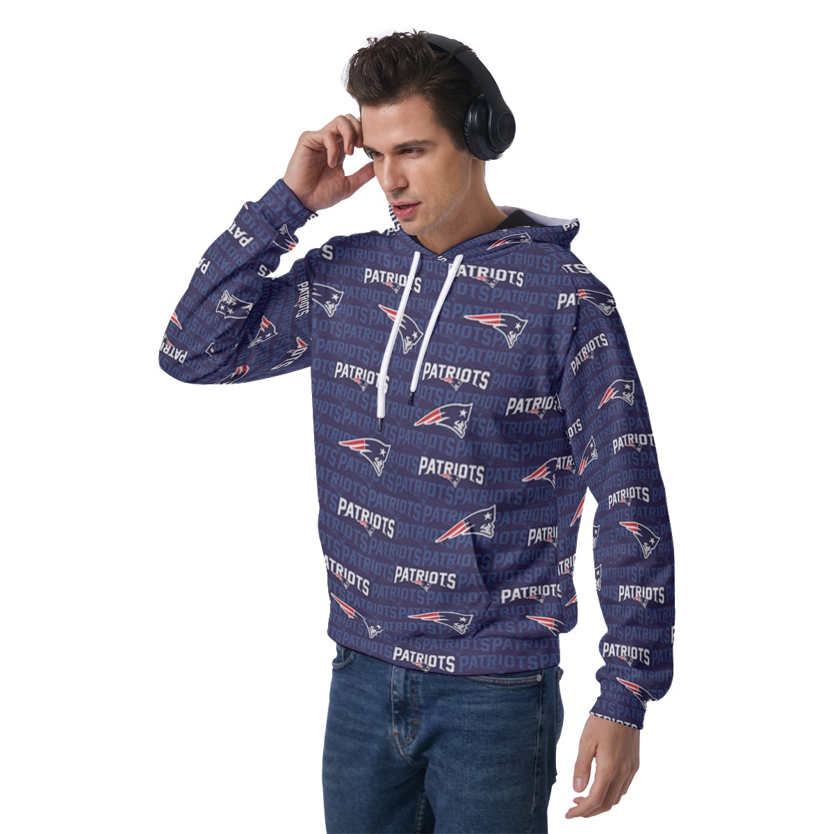 New England Patriots All-Over Print Men's Raglan Pullover Hoodie