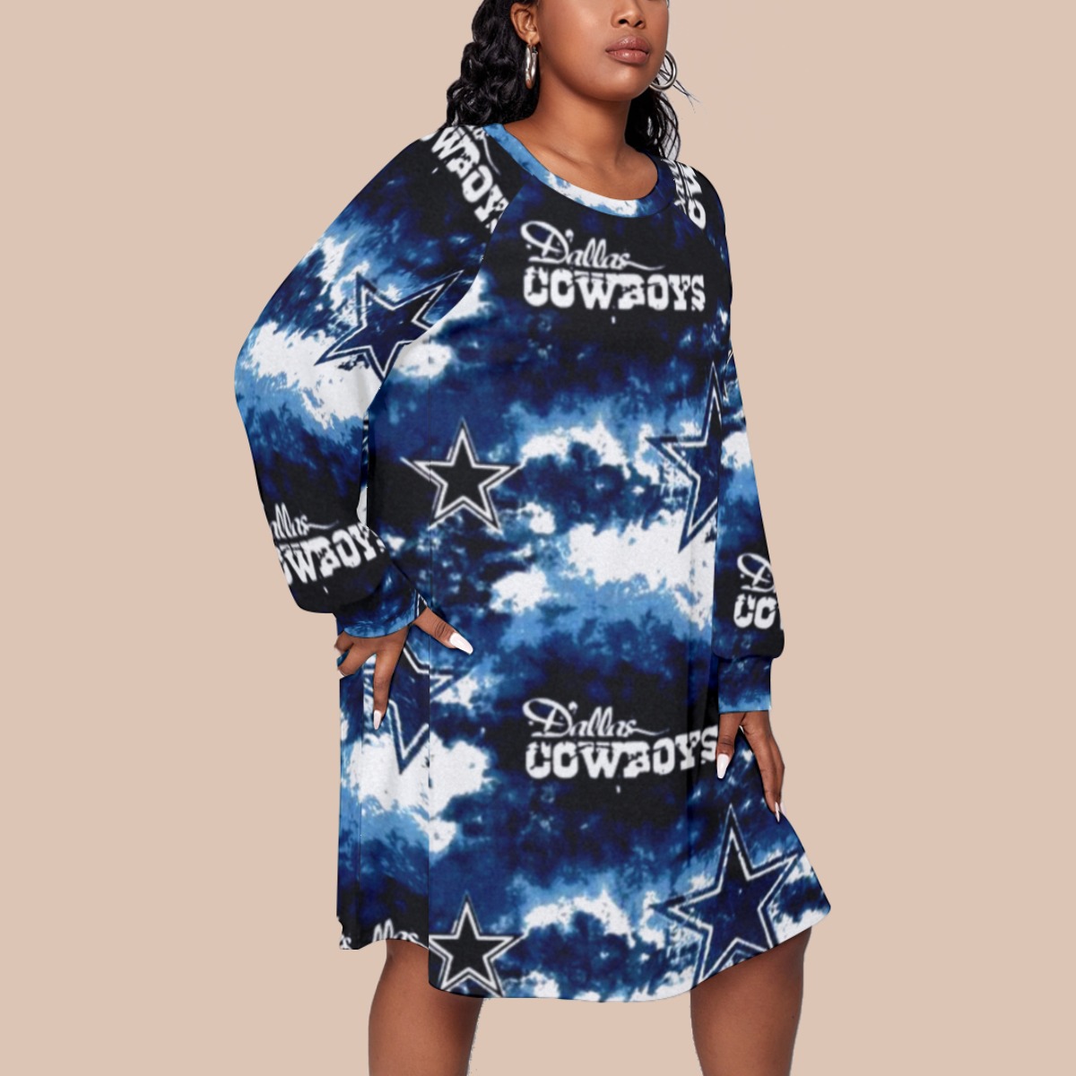 Dallas Cowboys Zubaz All-Over Print Women's Dress With Raglan Sleeve(Plus Size) - Image 2