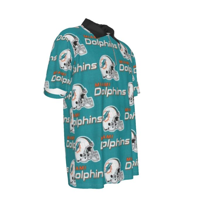 Miami Dolphins Zubaz All-Over Print Men's Lapel Zip Short Sleeve POLO - Image 2