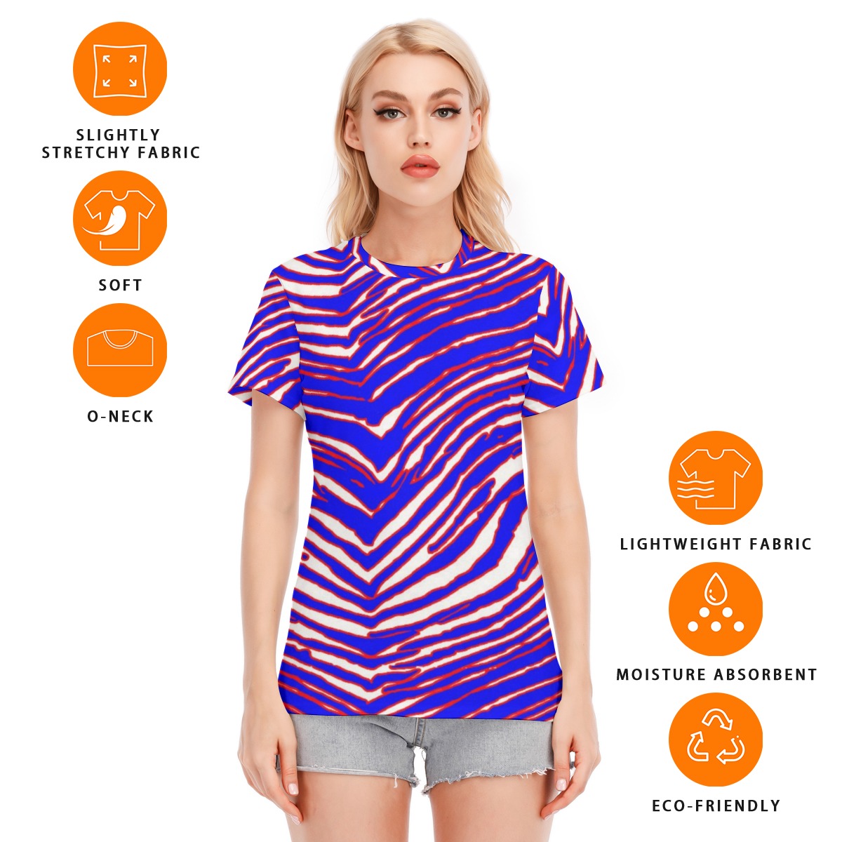 Buffalo Bills Zubaz All-Over Print Women's Round Neck T-Shirt | 190GSM Cotton