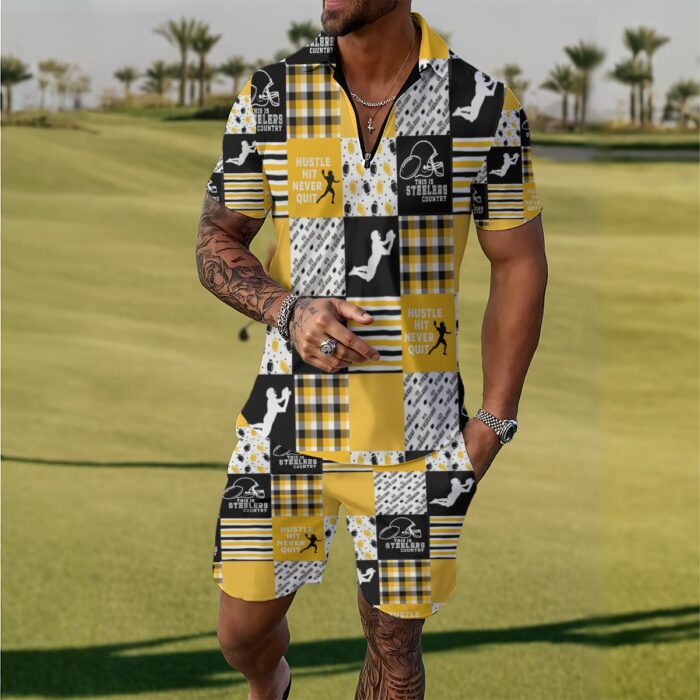 Pittsburgh Steelers All-Over Print Men's Polo Sportswear Set - Image 2