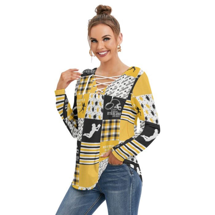Pittsburgh Steelers Zubaz All-Over Print Women's Long Sleeve Neckline Tie Sweatshirt - Image 4