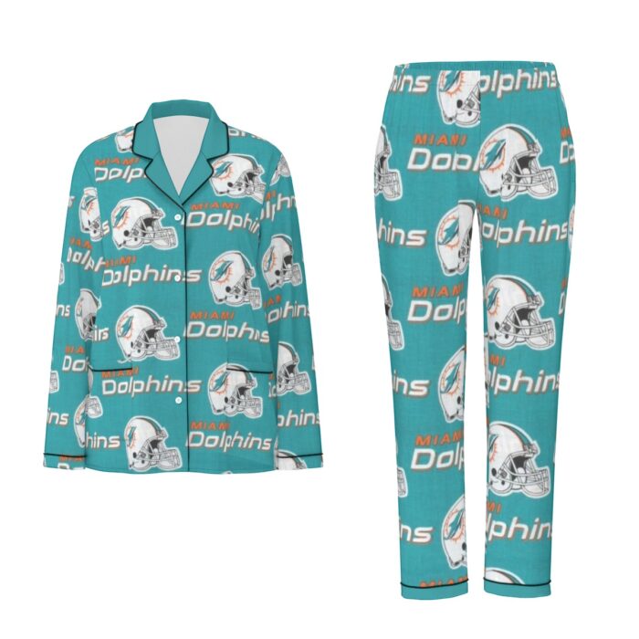 Miami Dolphins Zubaz All-Over Print Women's Long Sleeve Pajama Set With Black Contrast Piping - Image 2