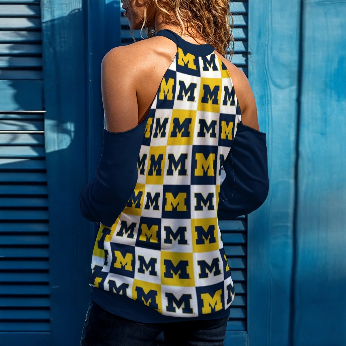 Michigan - Wolverines Women's Cold Shoulder Sweatirt - Image 2