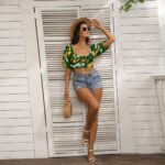 Green Bay Packers All-Over Print Women's Square Collar Cropped Top With Puff Sleeve - Image 2