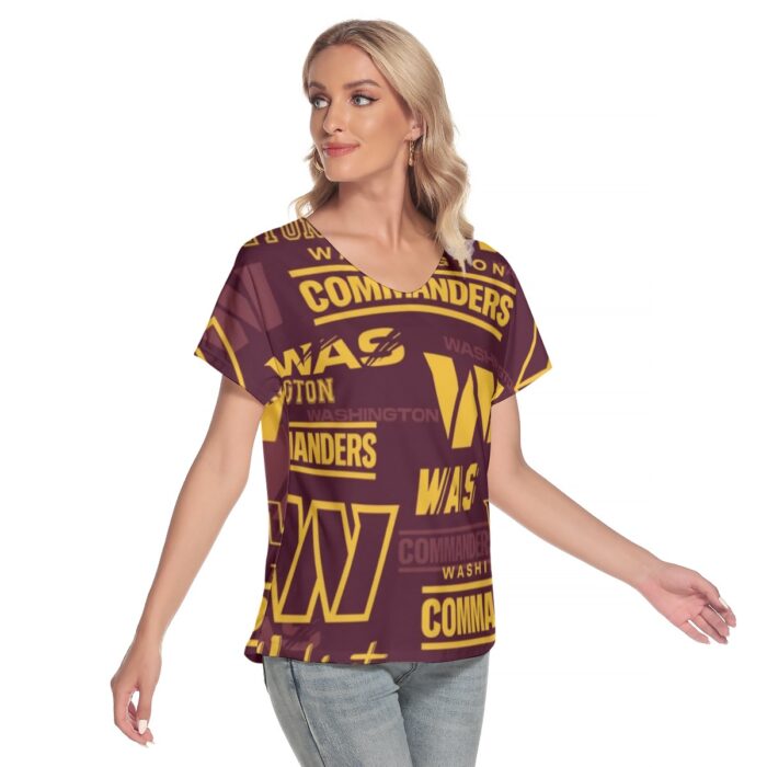 Washington Commanders Women's Loose V-neck Short Sleeve T-shirt - Image 2