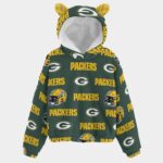 Green Bay Packers All-Over Print Kid’s Borg Fleece Sweatshirt With Ear - Image 2