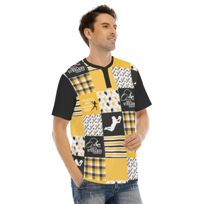 Pittsburgh Steelers Zubaz All-Over Print Men's Short Sleeve T-shirt With Button Closure - Image 3