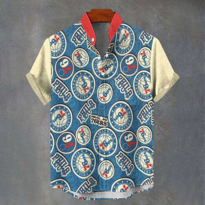 Philadelphia 76ers Men's Stand Collar Shirt|110GSM Imitation Flax - Image 1