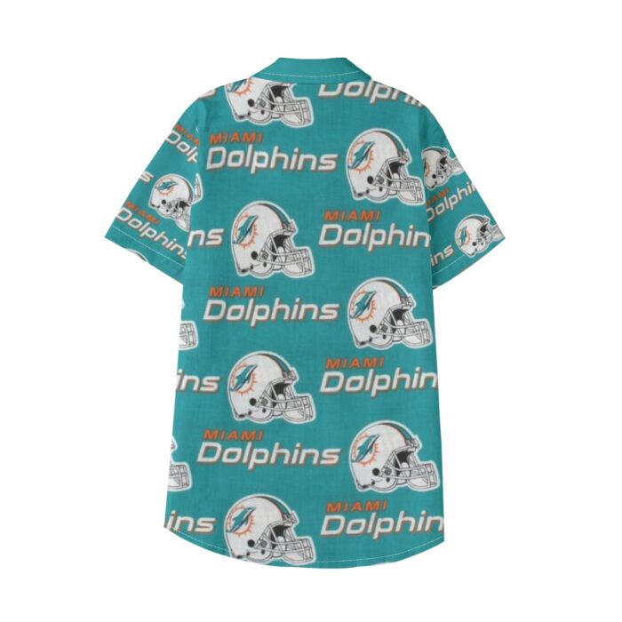 Miami Dolphins Zubaz All-Over Print Kid's Hawaiian Vacation Shirt | 115GSM Cotton poplin - Image 3