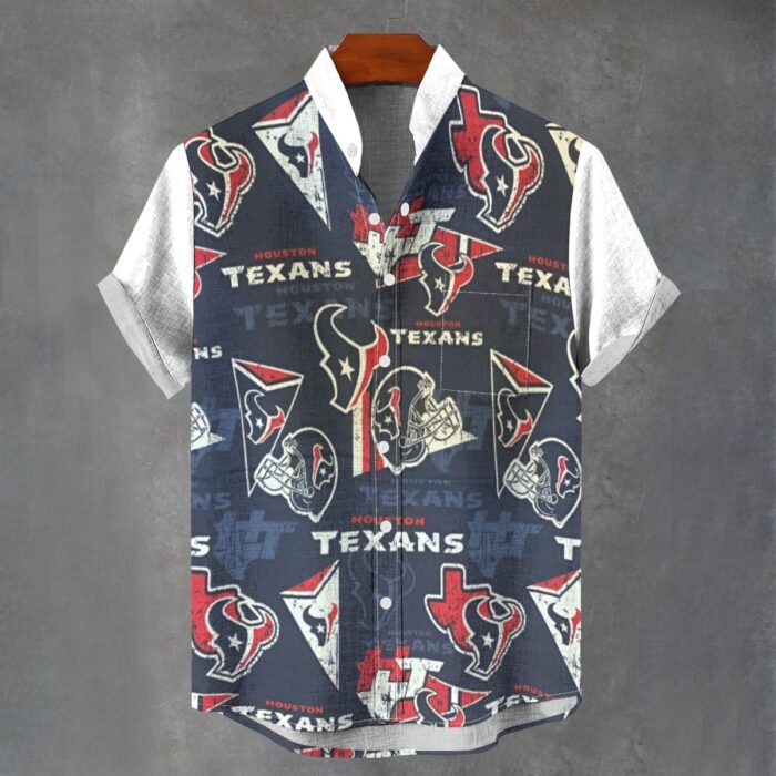 Houston Texans  Men's Stand Collar Shirt|110GSM Imitation Flax - Image 1