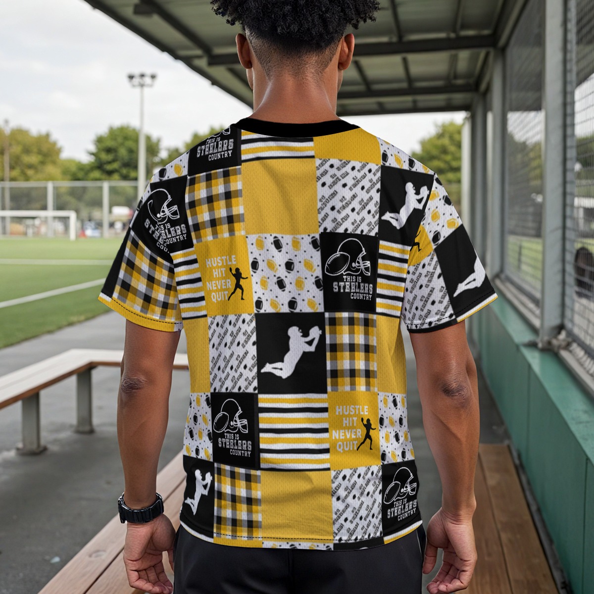 Pittsburgh Steelers Zubaz All-Over Print Drop Shoulder Crew Neck T-Shirt - Image 2