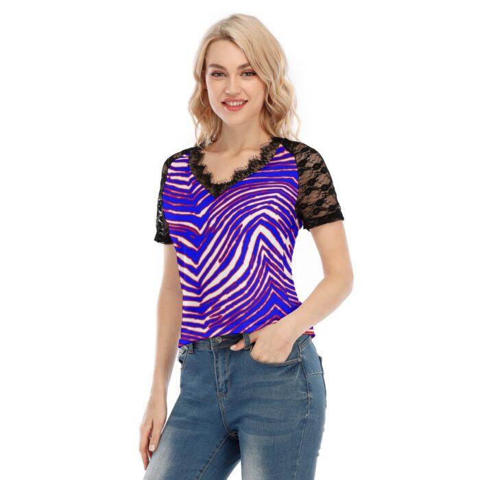 Buffalo Bills Zubaz All-Over Print Women's V-neck T-shirt With Lace - Image 4