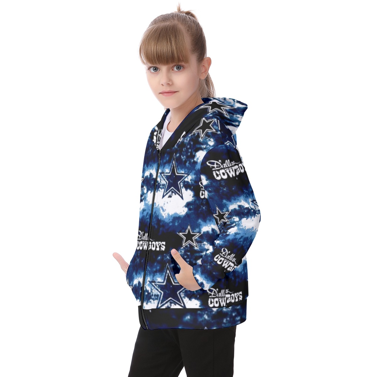 Dallas Cowboys Zubaz All-Over Print Kid's Heavy Fleece Zip Up Hoodie - Image 3