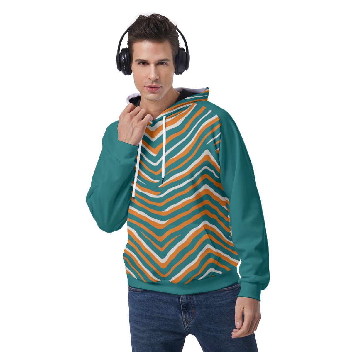 Miami Dolphins Zubaz All-Over Print Men's Raglan Pullover Hoodie - Image 2