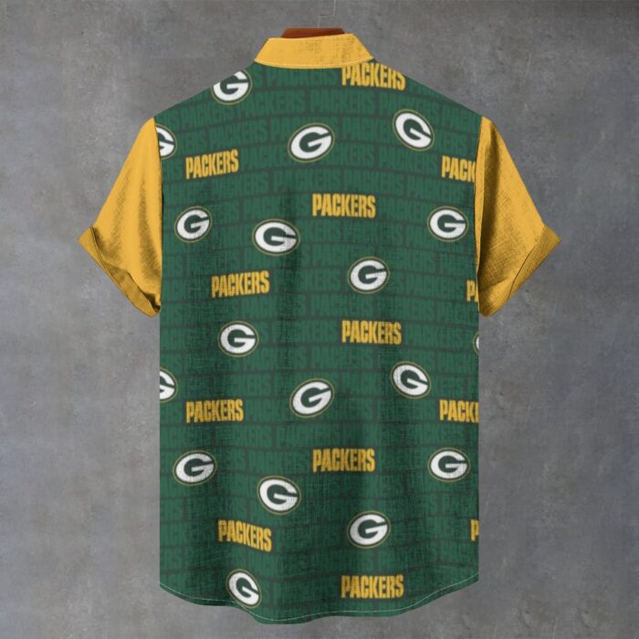 Green Bay Packers  Men's Stand Collar Shirt|110GSM Imitation Flax - Image 3