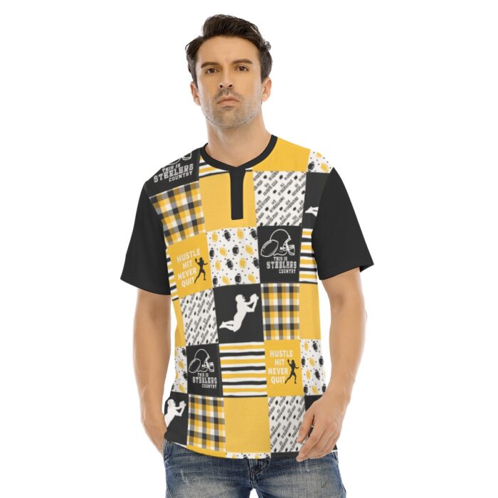 Pittsburgh Steelers Zubaz All-Over Print Men's Short Sleeve T-shirt With Button Closure - Image 4