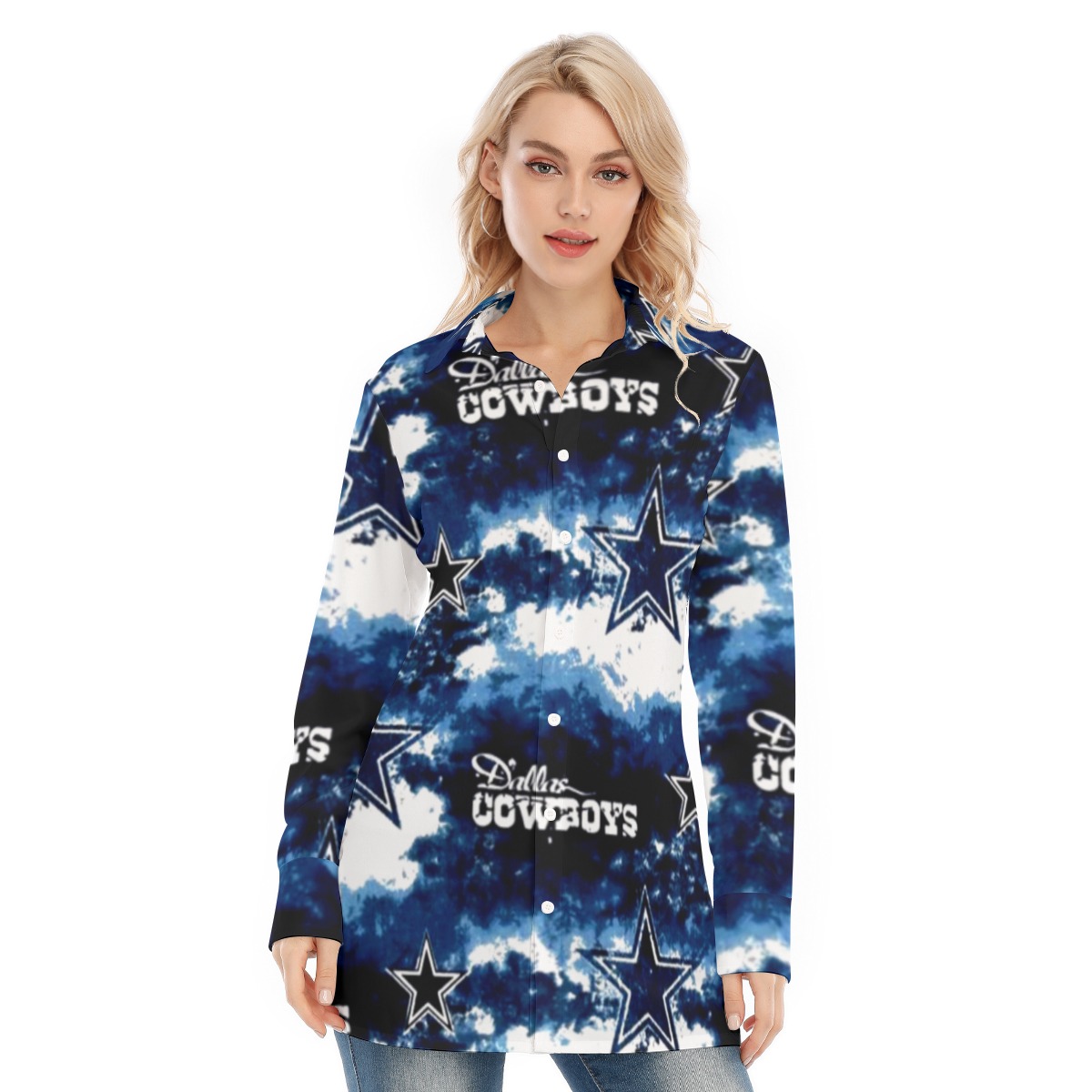 Dallas Cowboys Zubaz All-Over Print Women's Long Shirt |115GSM Cotton poplin - Image 3