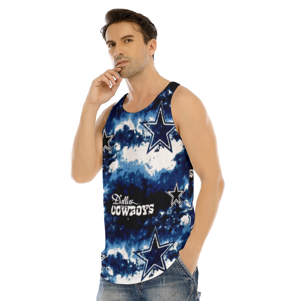 Dallas Cowboys Zubaz All-Over Print Men's Curved Hem Long Tank Top