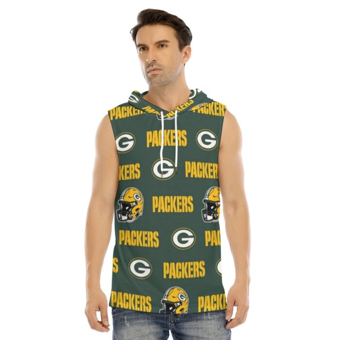 Green Bay Packers All-Over Print Men's Tank Hooded Vest - Image 1