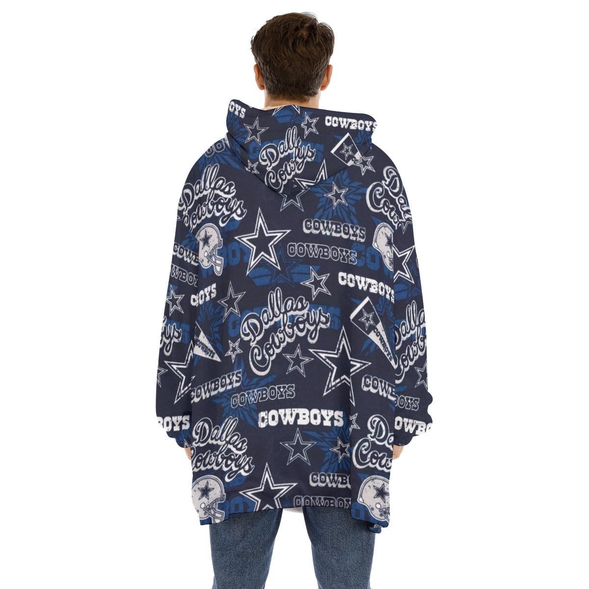 Dallas Cowboys Zubaz All-Over Print Unisex Sherpa Fleece Hoodie Blanket