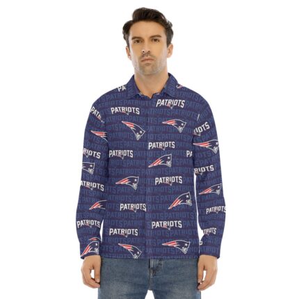 New England Patriots All-Over Print Men's Lapel Collar Shirt With Concealed Placket