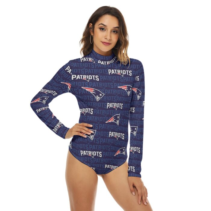 New England Patriots Zubaz All-Over Print Women's Turtleneck Long Sleeve Bodysuit - Image 1
