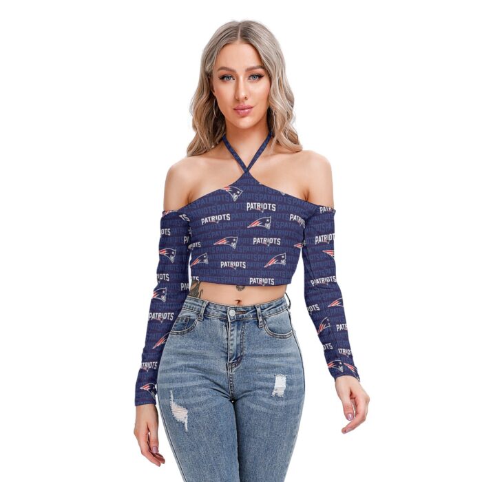 New England Patriots Zubaz All-Over Print Women's Halter Lace-up Top - Image 3