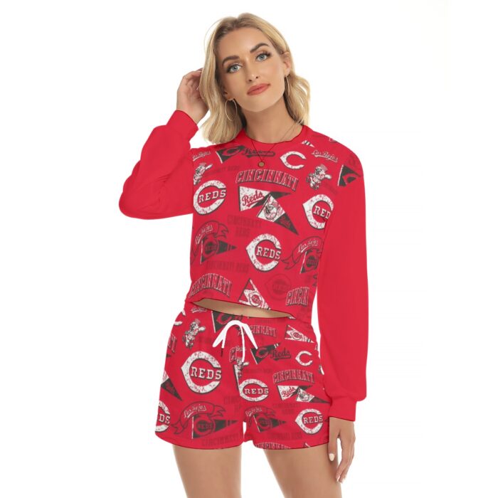 Cincinnati Reds Women's Short Sweatshirt And Pants Suit - Image 1