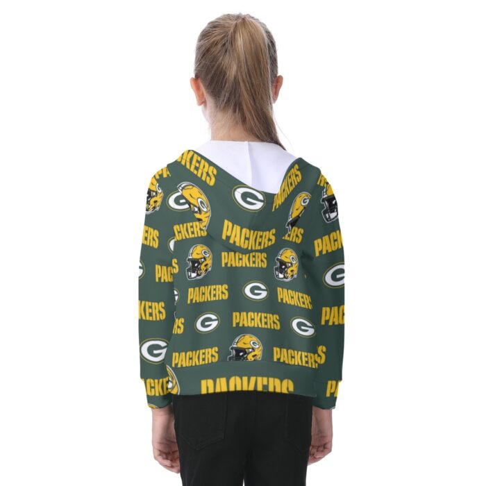 Green Bay Packers All-Over Print Kid's Zip-up Hoodie With Patch Pocket - Image 3