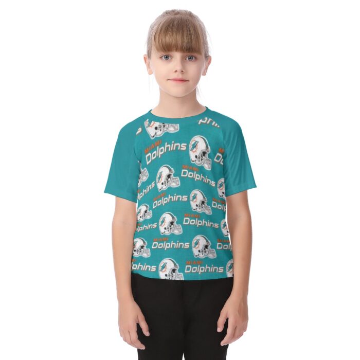 Miami Dolphins Zubaz All-Over Print Kid's Raglan Sleeve T-shirt - Image 2