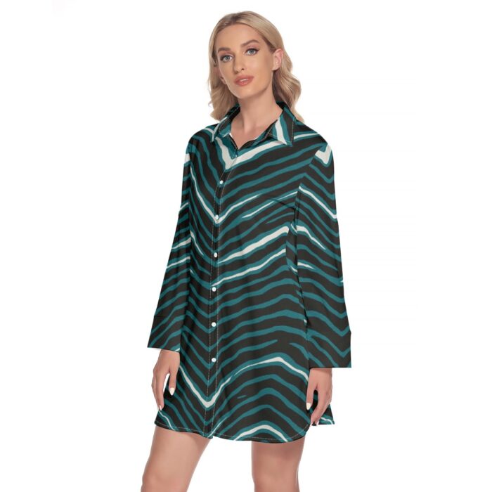Philadelphia Eagles Zubaz All-Over Print Women's Lapel Shirt Dress With Long Sleeve - Image 2