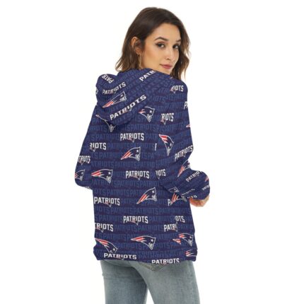 New England Patriots All-Over Print Women's Borg Fleece Hoodie With Half Zip
