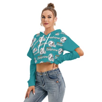 Miami Dolphins Zubaz All-Over Print Women's Heavy Fleece Hoodie With Hollow Out Sleeve