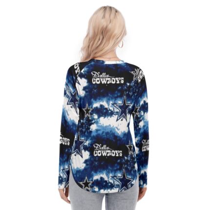 Dallas Cowboys Zubaz All-Over Print Women's Raglan Sleeves U-Shaped Hem Long Sleeves Blouse