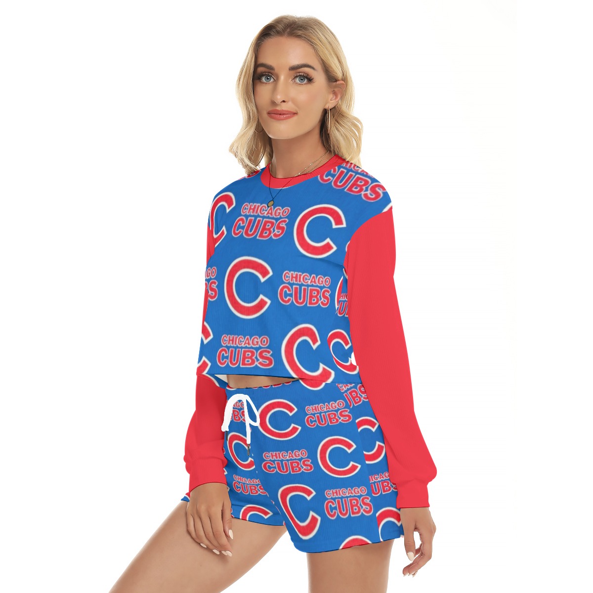 Chicago Cubs Women's Short Sweatshirt And Pants Suit - Image 2